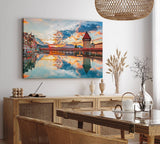 Paul Sinus Wandbild 120x80cm Vierwaldstättersee Luzern Schweiz Holzbrücke Sonnenuntergang