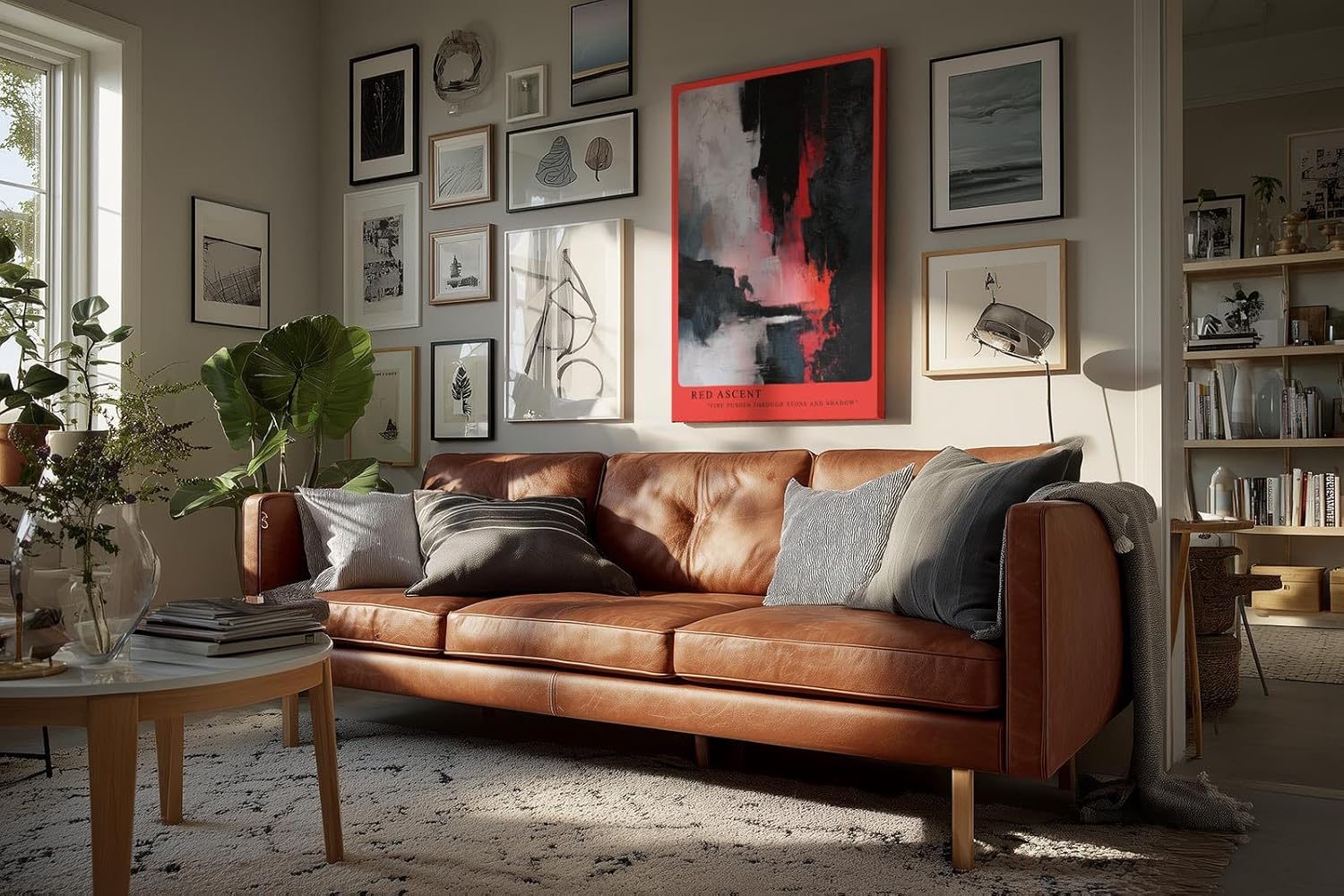 Paul Sinus Wandbild in 40x60cm Red Ascent – Abstraktes Kunstwerk mit intensivem Rot zwischen Schwarz und Weiß