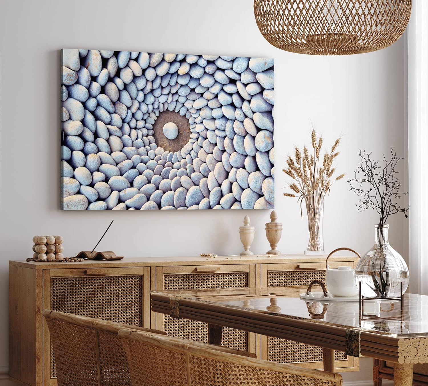 Paul Sinus Wandbild 120x80cm Runde weiße Steine Kunstvoll Steinkreis Strand
