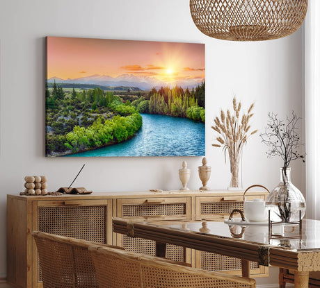 Paul Sinus Wandbild 120x80cm Clutha River Neuseeland Fluss Sonnenuntergang Berge Natur