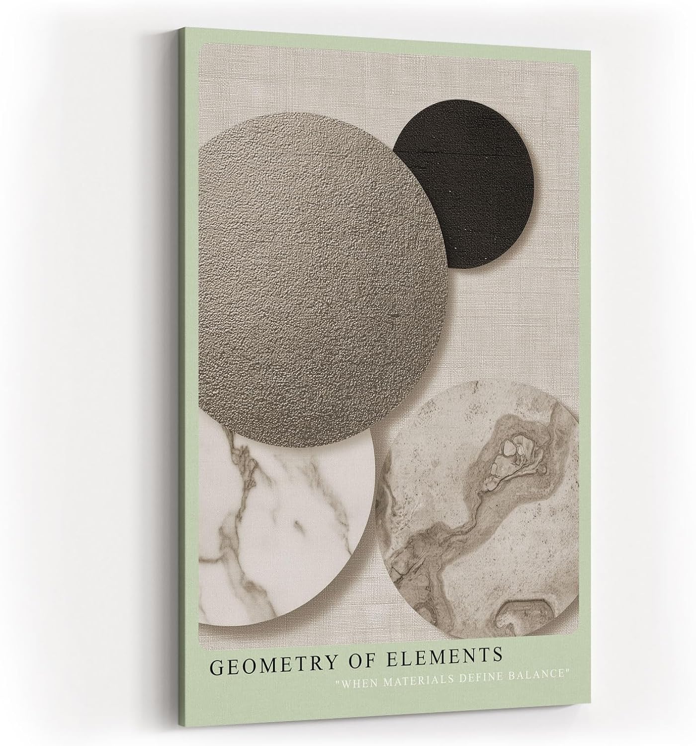Paul Sinus Wandbild in 40x60cm Geometry of Elements – Abstrakte Kreiskomposition in Grautönen, Schwarz und Marmorstruktur auf texturiertem Hintergrund