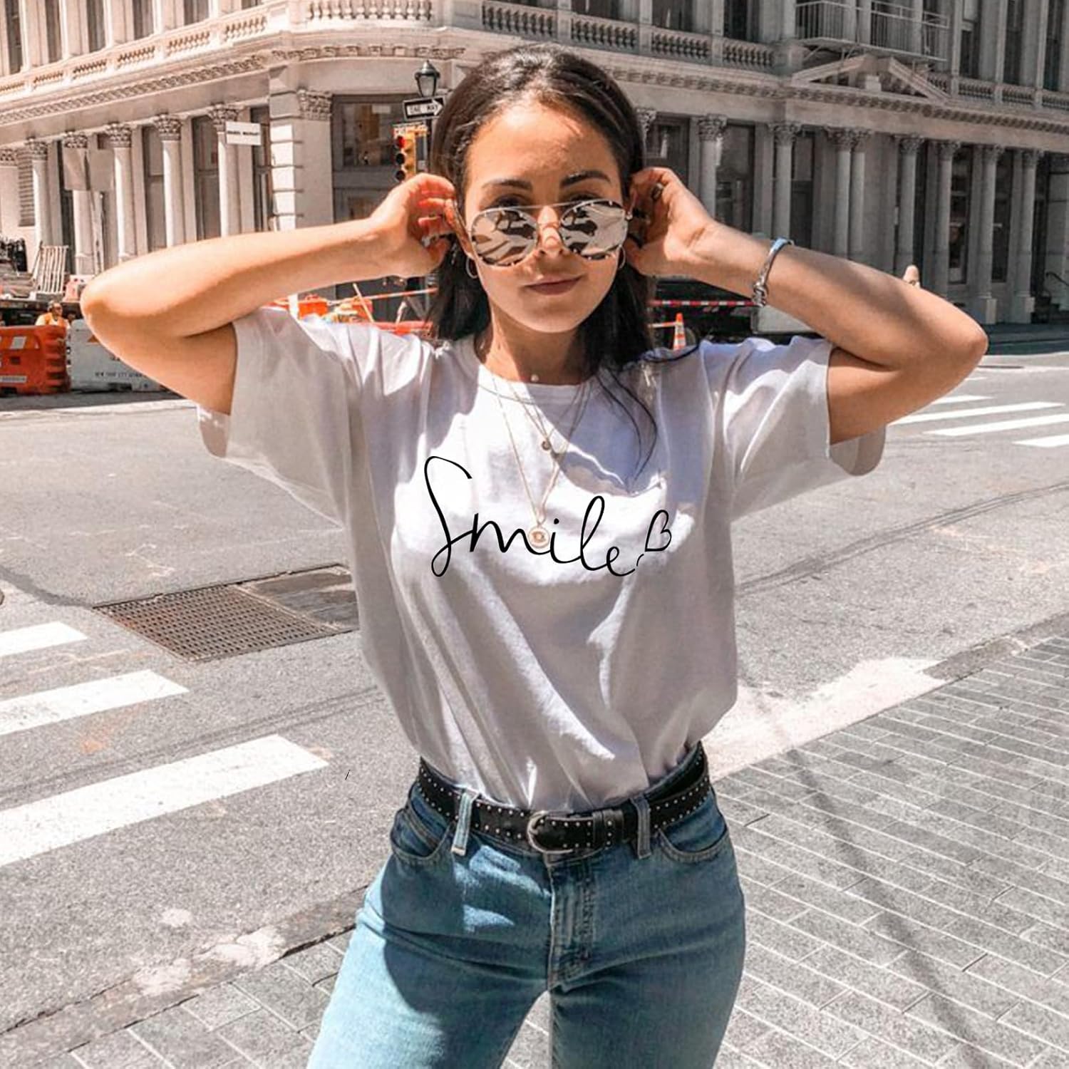 Tuopuda T-Shirt Damen Sommer Oberteile Rundhals Kurzärmeliges Print Bluse Basic Shirt Bequem Baumwolle Tunika Tee Tops Schlank Hemd für Frühling Sommer Herbst