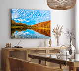 Paul Sinus Wandbild 120x80cm See blauer Himmel Wald Natur Cirrus Wolken Herbst