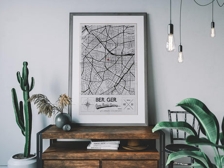 Paul Sinus Bilderrahmen einzigartiger Stadtplan mit deinen GPS Koordinaten und Namen. 30cm x 42cm Holz Wechselrahmen mit Glas und Passepartout. Geschenkidee. Vintage (ohne Rahmen)