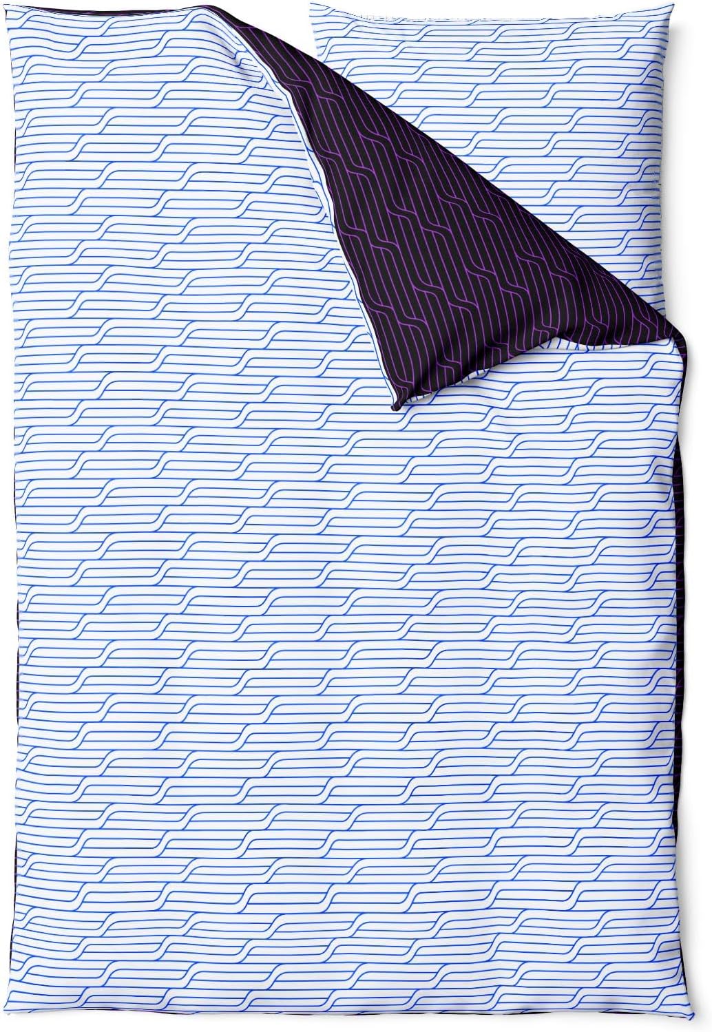 Sinus Art Mikrofaser Bettwäsche 135x200 cm + 80x80 cm – Wendedesign in Aubergine & Hellblau mit modernem Linienmuster, pflegeleicht & atmungsaktiv