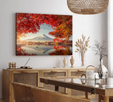 Paul Sinus Wandbild 120x80cm Japan Fuji Berg Baumkrone Herbstblätter Fischerboot