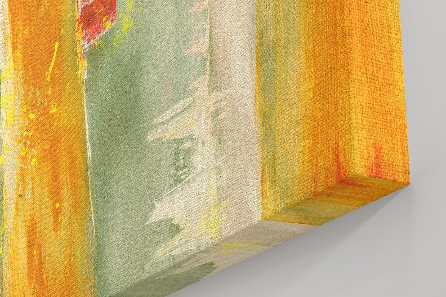 Sinus Art Wandbild 120x80cm Gelb-orange vertikale Pinselstriche auf grünlichem Grund mit leuchtenden Akzenten