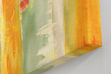 Sinus Art Wandbild 120x80cm Gelb-orange vertikale Pinselstriche auf grünlichem Grund mit leuchtenden Akzenten