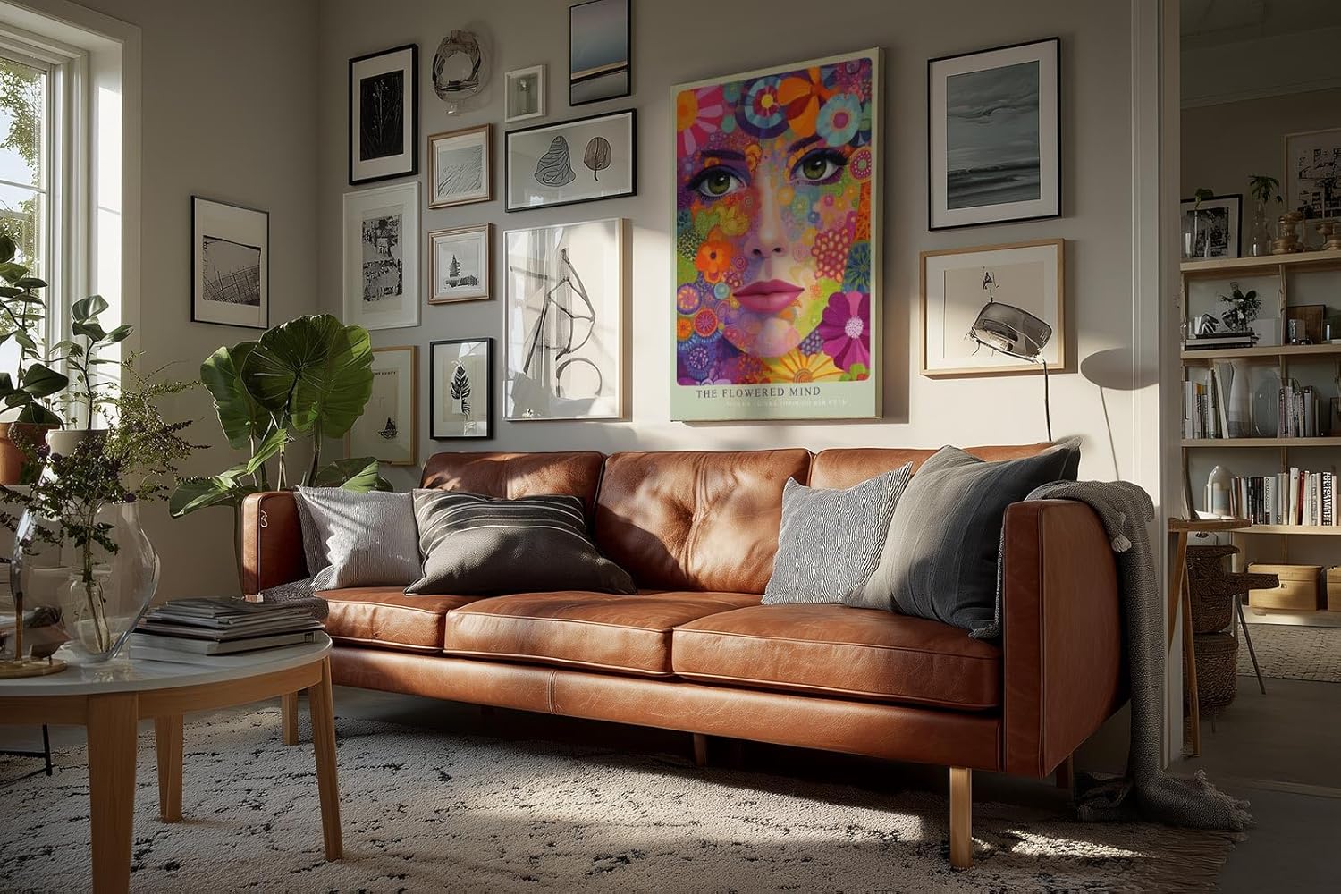 Paul Sinus Wandbild in 40x60cm The Flowered Mind Farbenprächtiges Frauenporträt mit floralen Mustern und verspielter Farbvielfalt für kreative Raumakzente