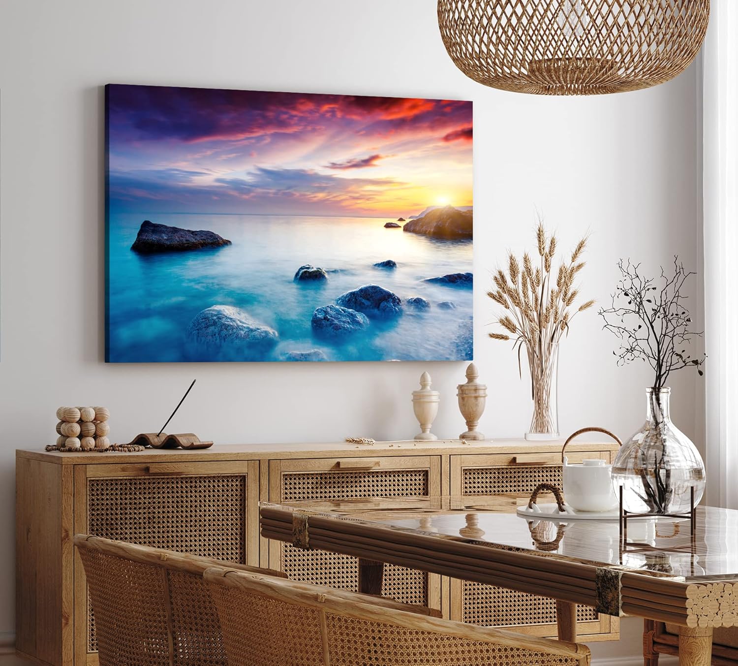 Paul Sinus Wandbild 120x80cm Meer Ozean Sonnenuntergang Felsen Klippen Horizont
