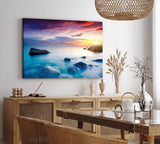 Paul Sinus Wandbild 120x80cm Meer Ozean Sonnenuntergang Felsen Klippen Horizont