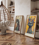 Paul Sinus Leinwandbild 40x60cm Boho Katze leuchtend bunt mystisch kunstvolle Wandkunst tribal spirituell energiegeladen faszinierend ausdrucksstark