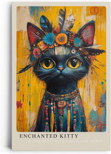 Paul Sinus Leinwandbild 40x60cm Boho Katze leuchtend bunt mystisch kunstvolle Wandkunst tribal spirituell energiegeladen faszinierend ausdrucksstark