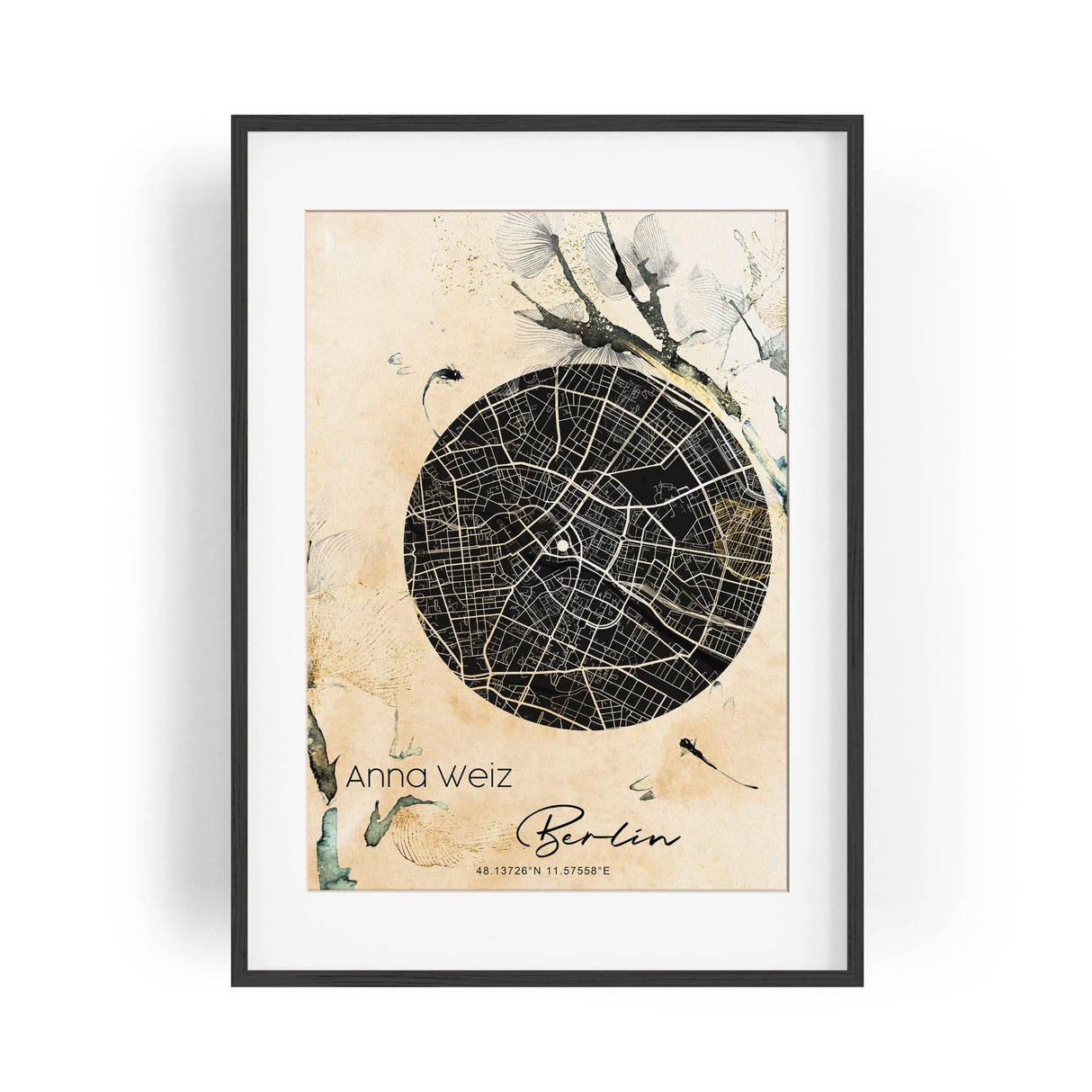 Paul Sinus personalisierter Bilderrahmen mit deinen GPS Koordinaten und Namen. 30cm x 42cm Holz Wechselrahmen mit Glas und Passepartout. Einzigartiges Geschenk. (ohne Rahmen)