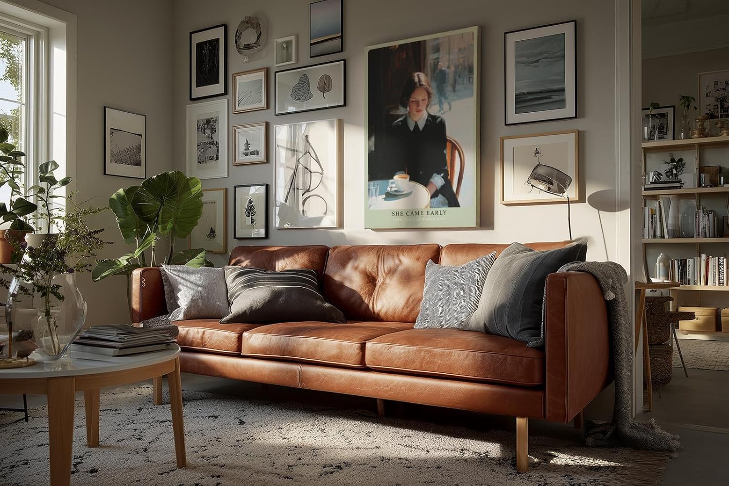 Paul Sinus Wandbild in 40x60cm She Came Early – Zartes Porträt einer Frau am Café-Tisch in Paris, nachdenklich auf ihre Tasse Kaffee blickend, moderne Bilder mit sanften Farbtönen