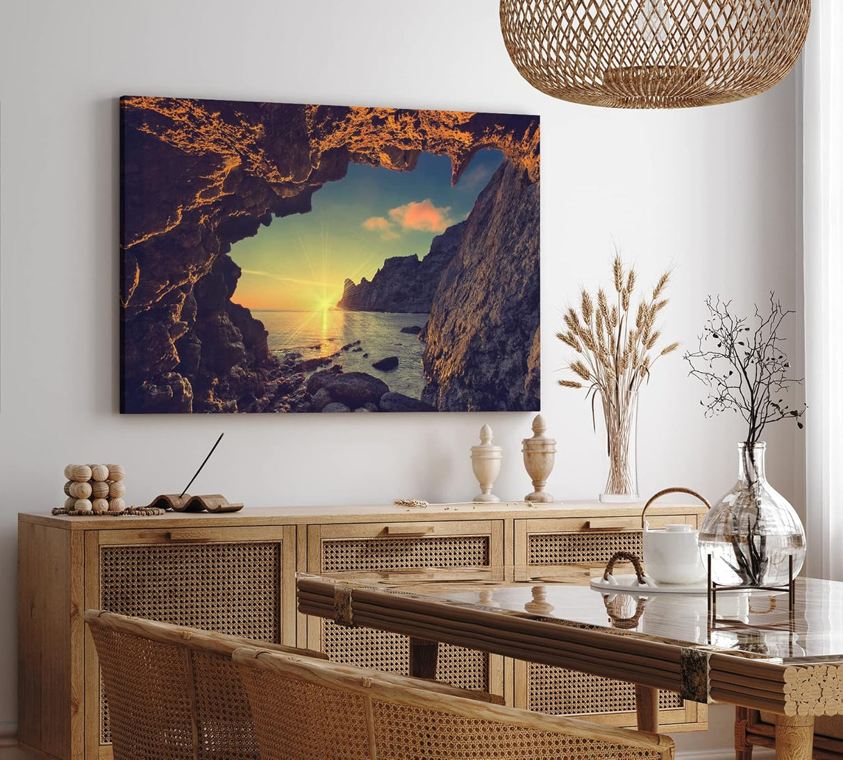 Paul Sinus Wandbild 120x80cm Grotte Sonnenuntergang Meer Felsen Küste Abend