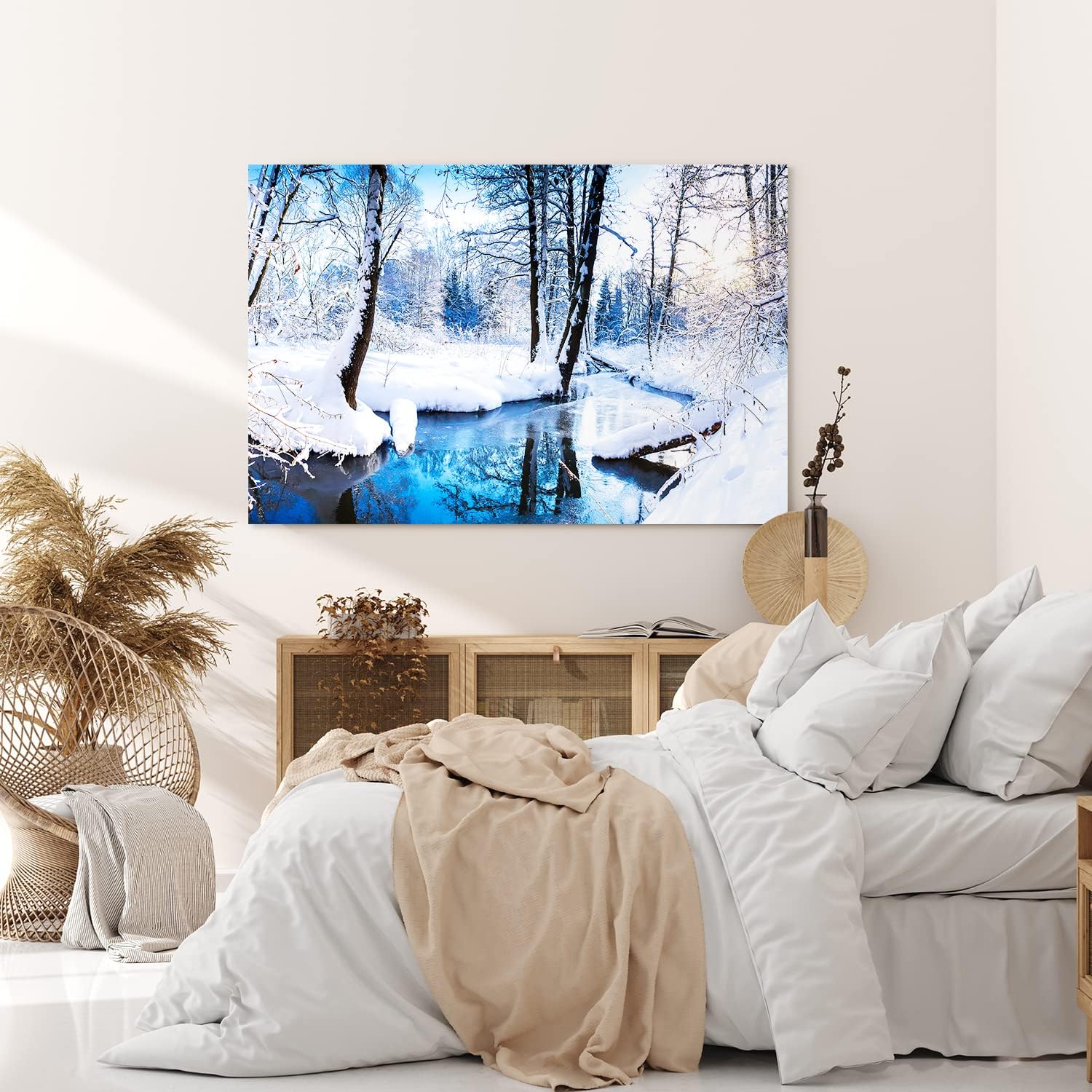Wandbild 120x80cm Bach im Wald Winter Schnee Winterlandschaft Weiß