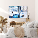 Wandbild 120x80cm Bach im Wald Winter Schnee Winterlandschaft Weiß
