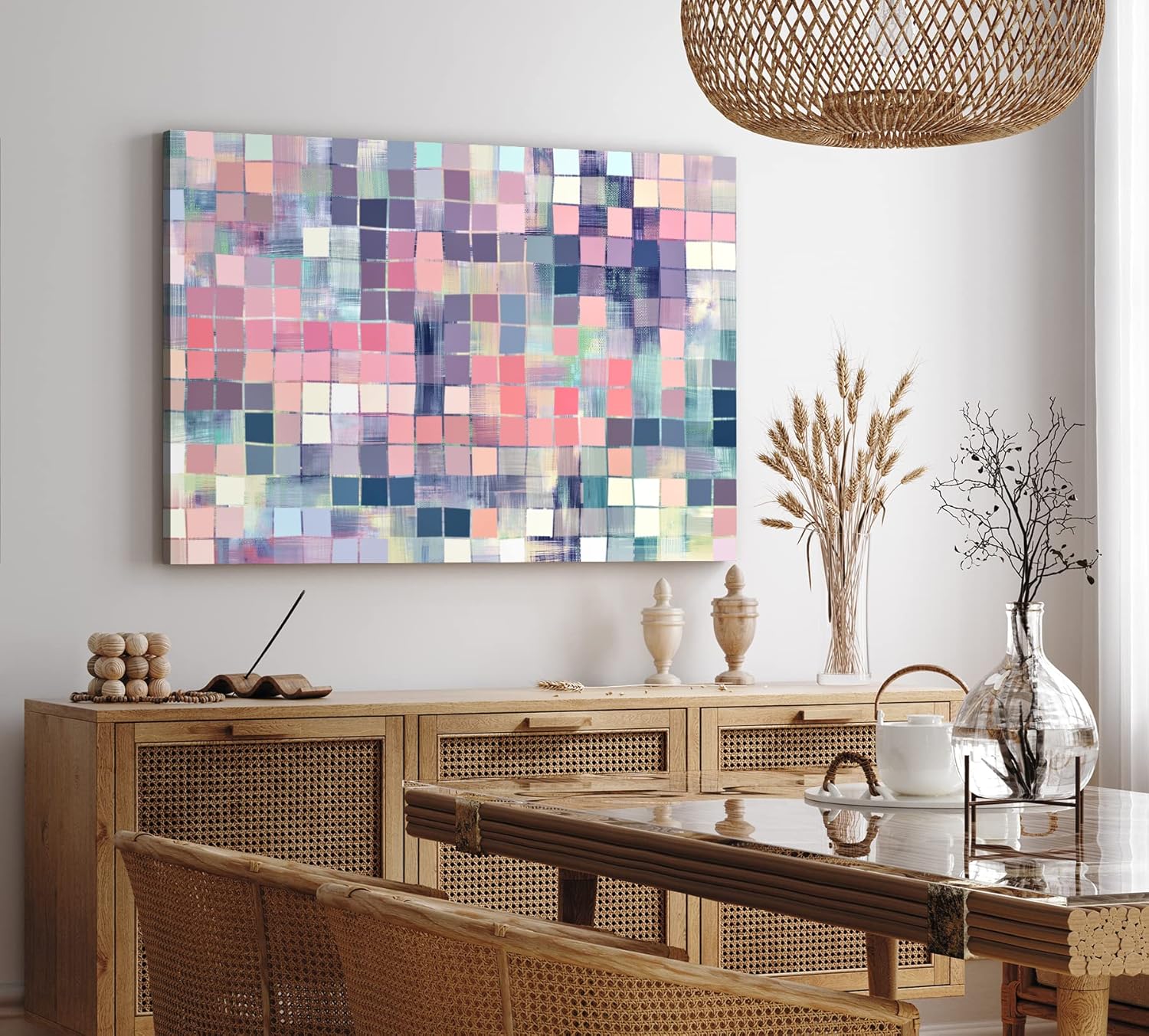 Wandbild 120x80cm Abstrakt Kunst Vierecke Pastelltöne Modern