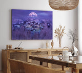 Paul Sinus Wandbild 120x80cm Afrika Landschaft Wildnis Zebras Gnus Herden Vollmond
