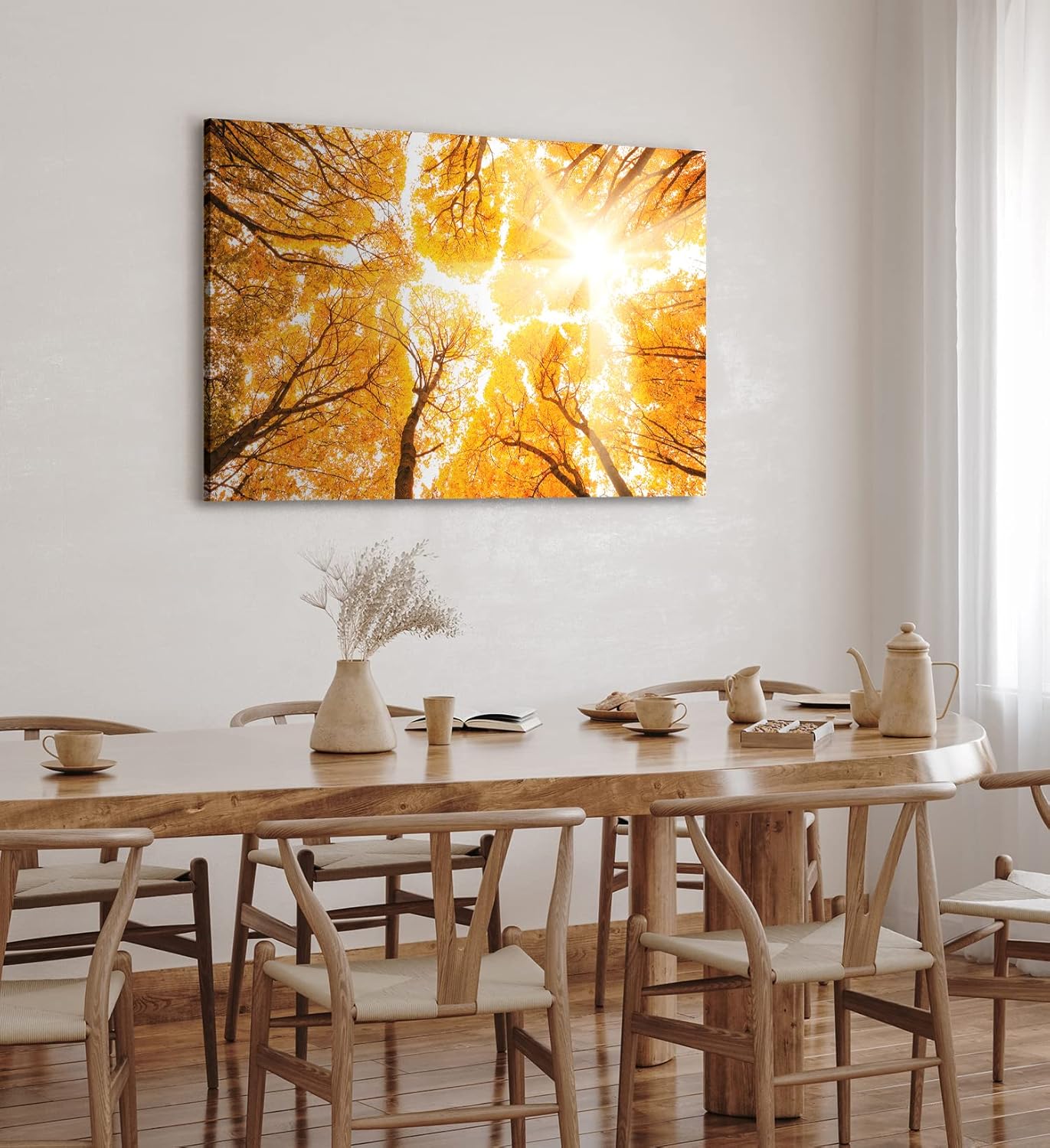 Wandbild 120x80cm Bäume Baumkronen Eiche Sonnenstrahl Sonnenschein Wald