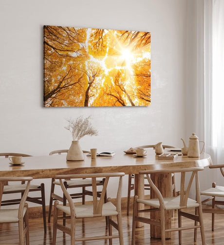 Wandbild 120x80cm Bäume Baumkronen Eiche Sonnenstrahl Sonnenschein Wald