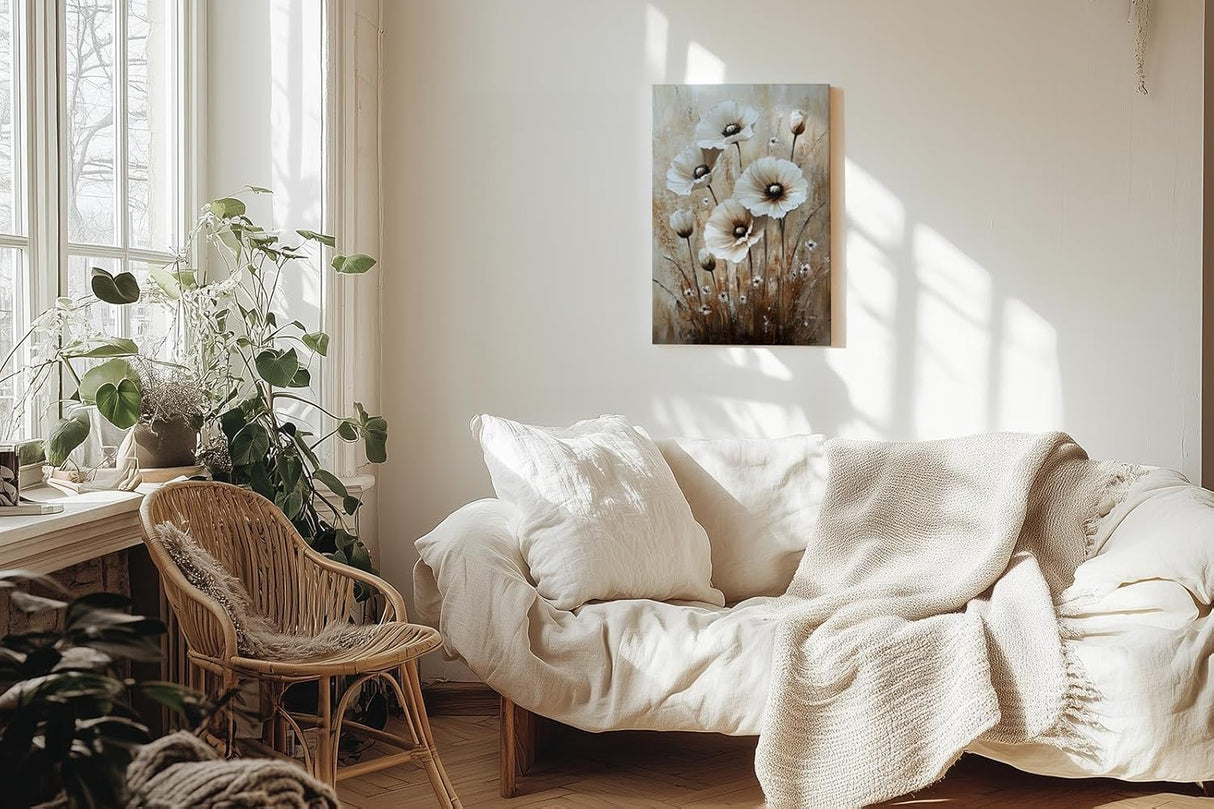 Paul Sinus 60x90cm Wandbild Blütenfeld in Beige – Kraftvolle Naturkomposition mit stilvoller Blume