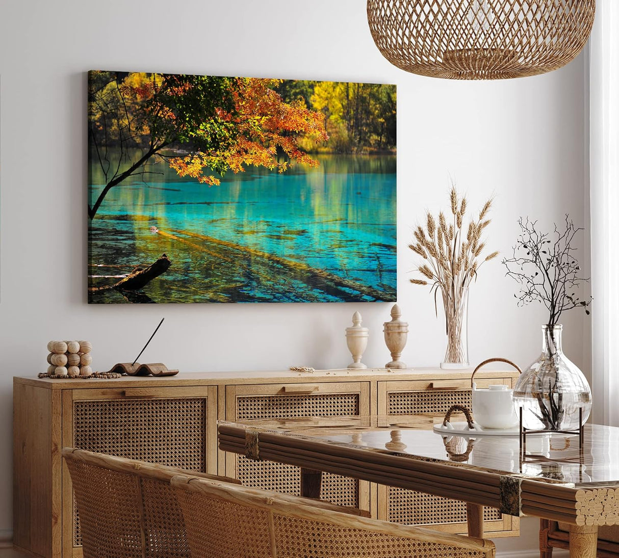 Paul Sinus Wandbild 120x80cm Bergsee Natur Wasser Bäume See Sonnenstrahlen Türkis