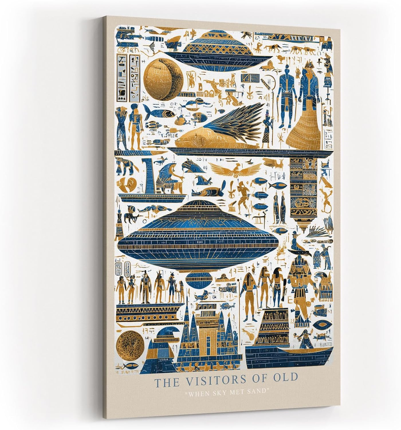 Paul Sinus Wandbild in 40x60cm The Visitors of Old – UFO-Darstellungen und ägyptische Symbole in kunstvoller Komposition