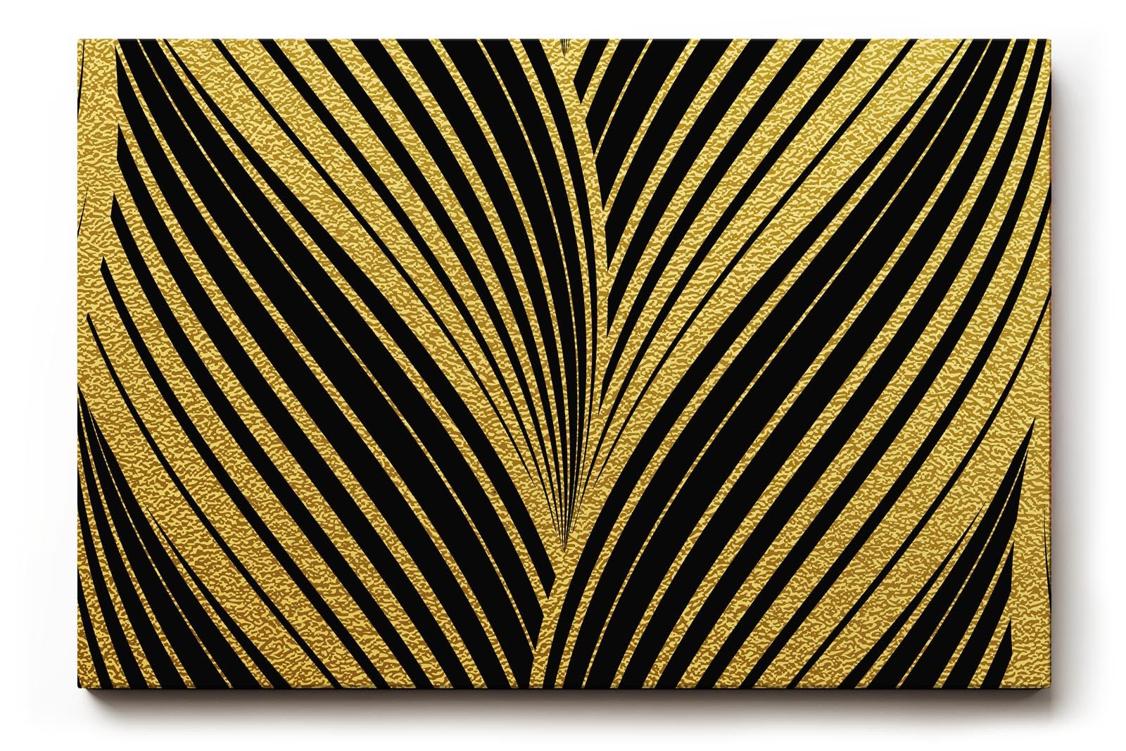Sinus Art Wandbild 120x80cm Grafisches Muster in Schwarz und Gold – stilvolle Symmetrie mit Art-Déco-Flair