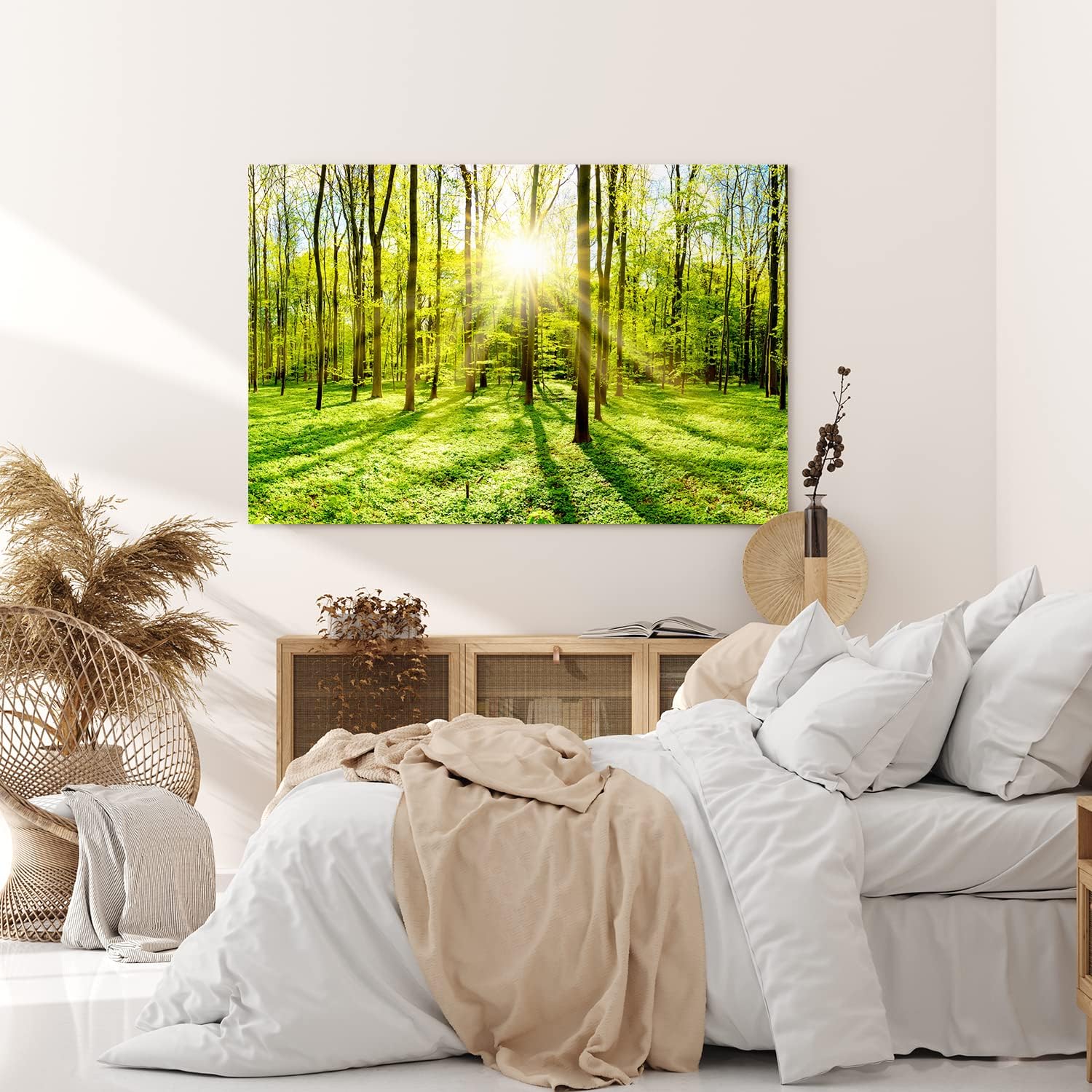 Paul Sinus Wandbild 120x80cm Grüner Wald Sonnenschein Lichtstrahlen Bäume Natur