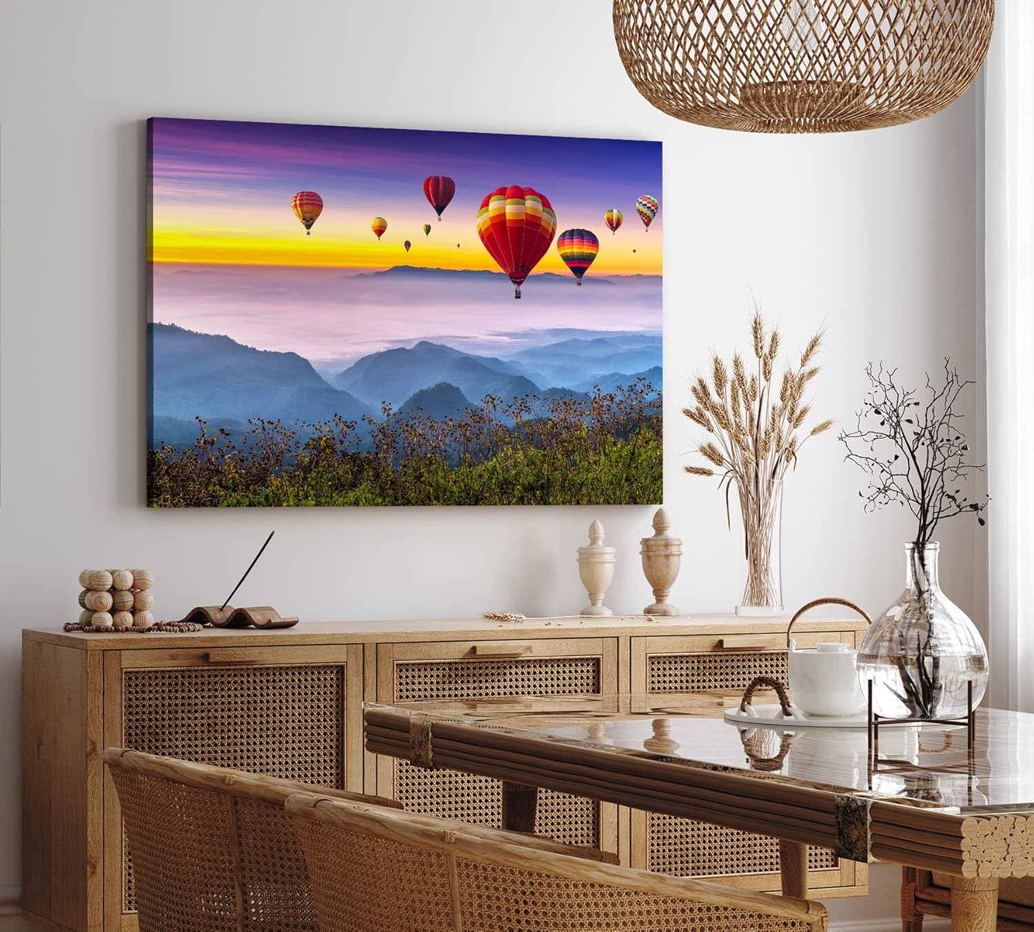 Paul Sinus Wandbild 120x80cm Heißluftballons über Berge Berglandschaft Himmel Sonnenuntergang