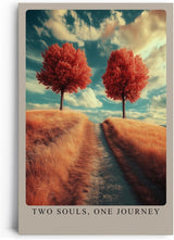 Paul Sinus Leinwandbild 80x120cm Zwei Seelen, eine Reise – Symbolische Landschaft mit goldenem Weg, herbstlichen Bäumen und traumhafter Stimmung