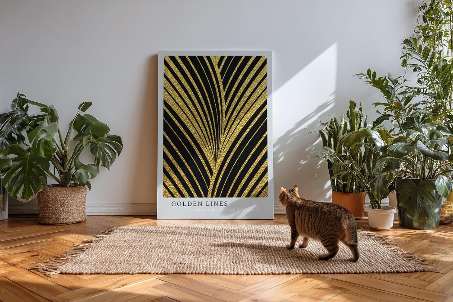 Paul Sinus Kunstdruck 40x60cm Golden Lines – Art-Déco-Design mit goldener Struktur auf Schwarz