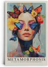 Paul Sinus Leinwandbild 40x60cm Leinwandbild Metamorphose – Ausdrucksstarke Porträtkunst mit Schmetterlingen, leuchtende Farben, surreale Schönheit