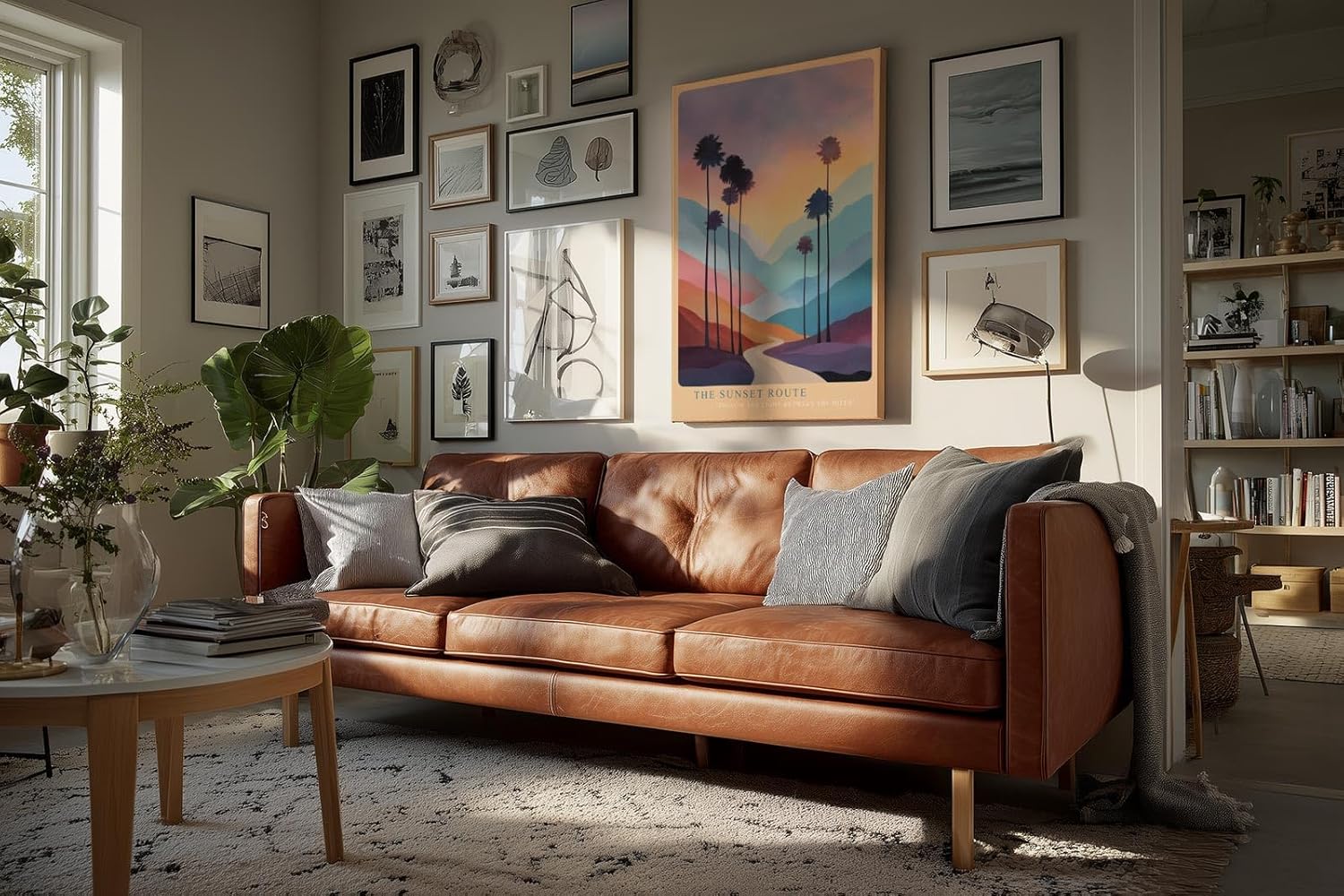 Paul Sinus Wandbild in 40x60cm The Sunset Route – farbenprächtige Palmenlandschaft im Licht des Sonnenuntergangs, moderne Wandkunst