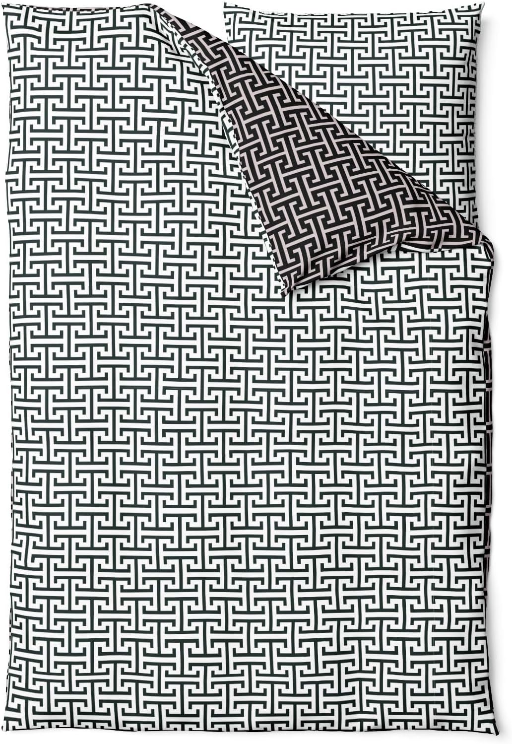 Sinus Art Mikrofaser Bettwäsche 135x200 cm + 80x80 cm – Wendedesign in Schwarz & Weiß mit modernem Labyrinthmuster, pflegeleicht & atmungsaktiv