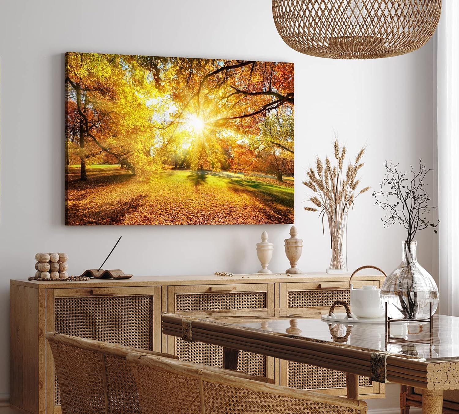 Paul Sinus Wandbild 120x80cm Herbst Herbstblätter Laub Sonnenstrahlen Baumkrone