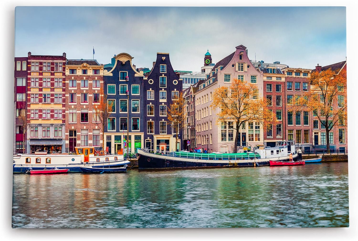 Paul Sinus Wandbild 120x80cm Amsterdam Holland Kanal Boote traditionelle Häuser