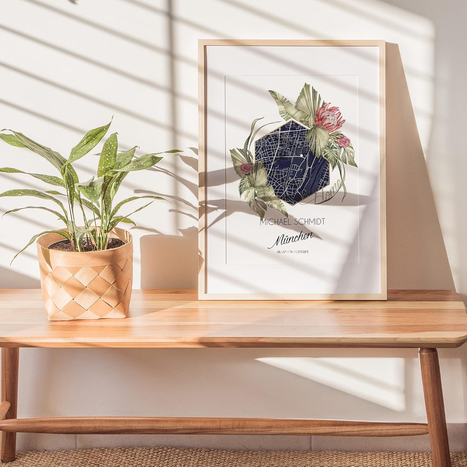 Paul Sinus Wandbild mit deinen GPS Koordinaten und Namen. 30cm x 42cm Holz Wechselrahmen mit Glas. Dekoration. (ohne Rahmen)