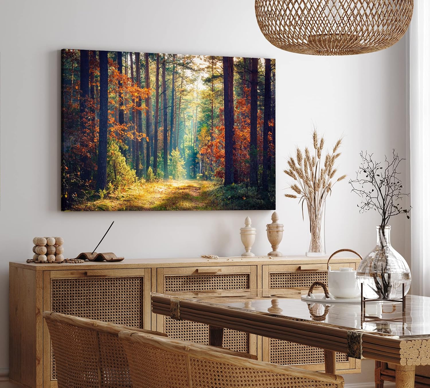 Paul Sinus Wandbild 120x80cm Wald Waldweg Bäume Sonnenstrahl Natur Herbst