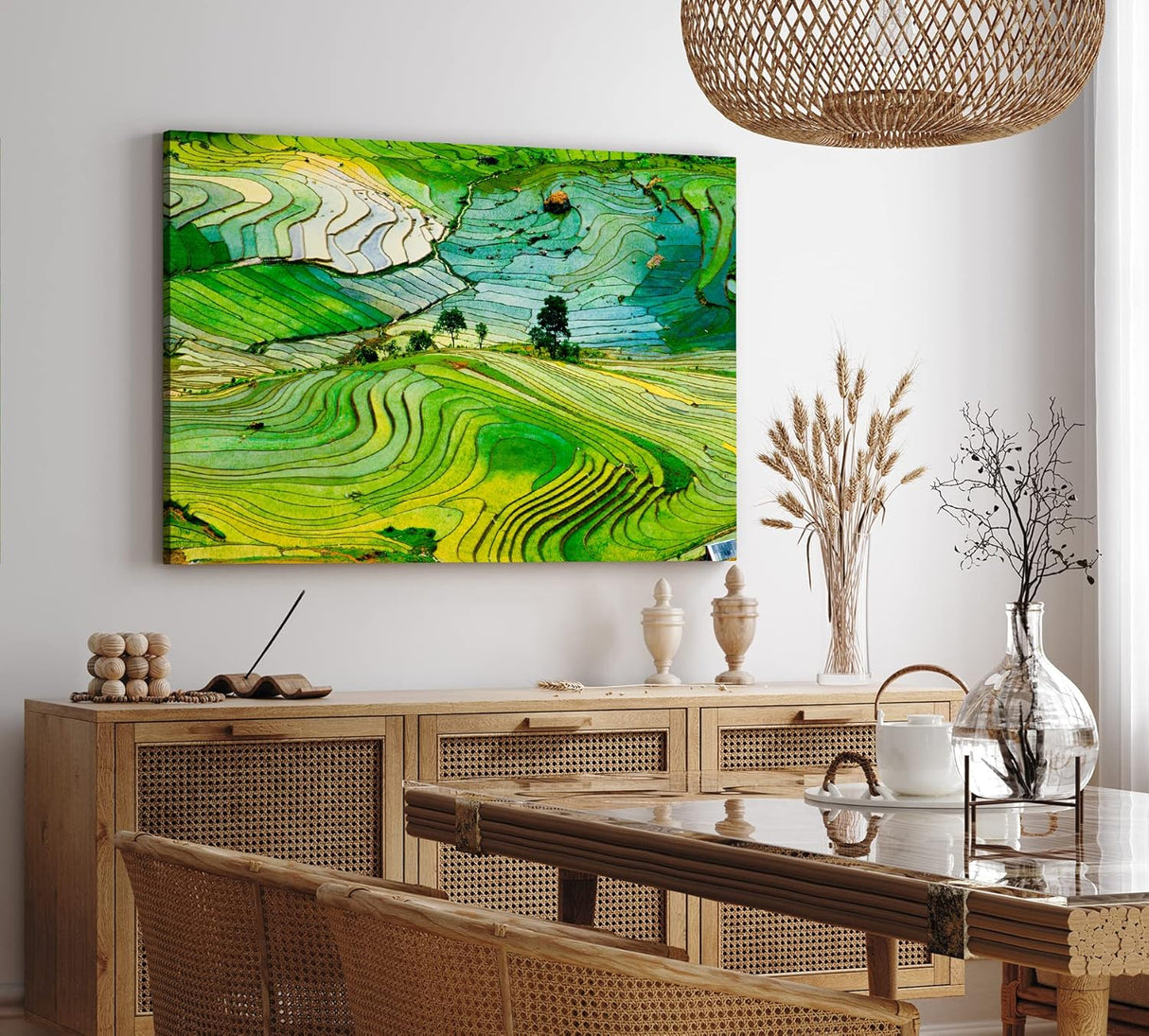 Paul Sinus Wandbild 120x80cm Reisfelder Reisanbau Grün Thailand Asien Landschaftsbild