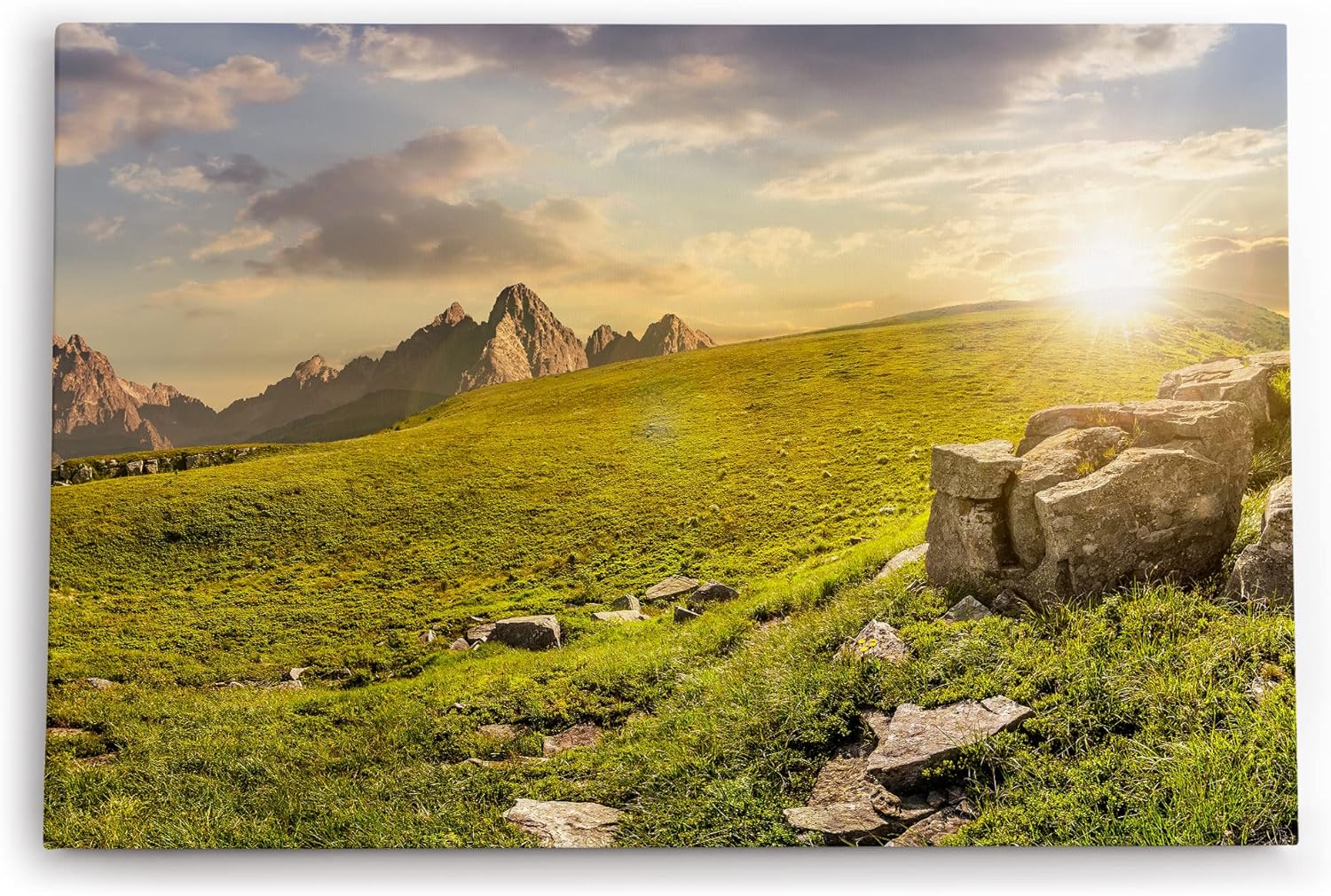 Paul Sinus Wandbild 120x80cm Südtirol Dolomiten Berglandschaft Sonnenschein Wiese