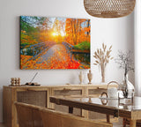 Paul Sinus Wandbild 120x80cm Herbstblätter Herbst Holzbrücke Bach Sonnenschein