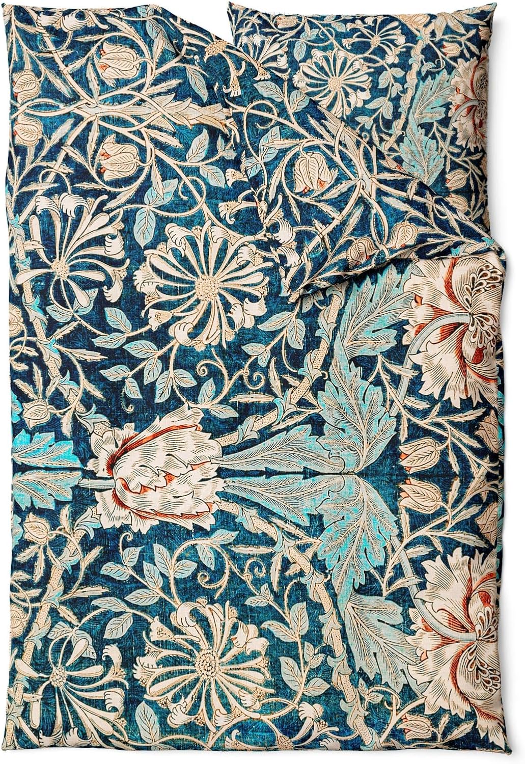Sinus Art Bettwäsche 135x200 cm + 80x80 cm – florales Vintage-Design in Türkis, Creme und Rost – Mikrofaser – weich, atmungsaktiv & pflegeleicht