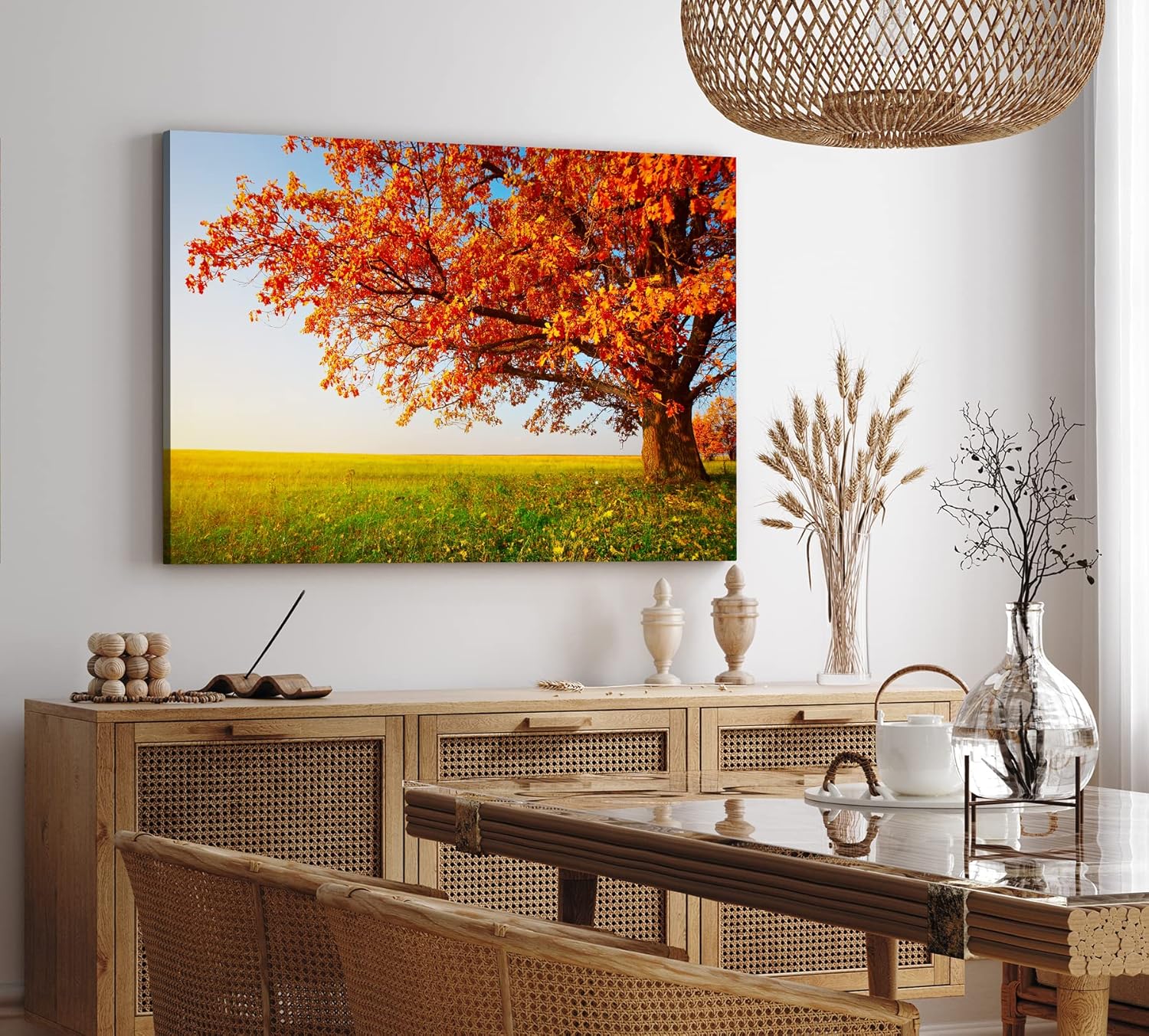 Wandbild 120x80cm Große Eiche Baum Natur Feld Landschaft Horizont