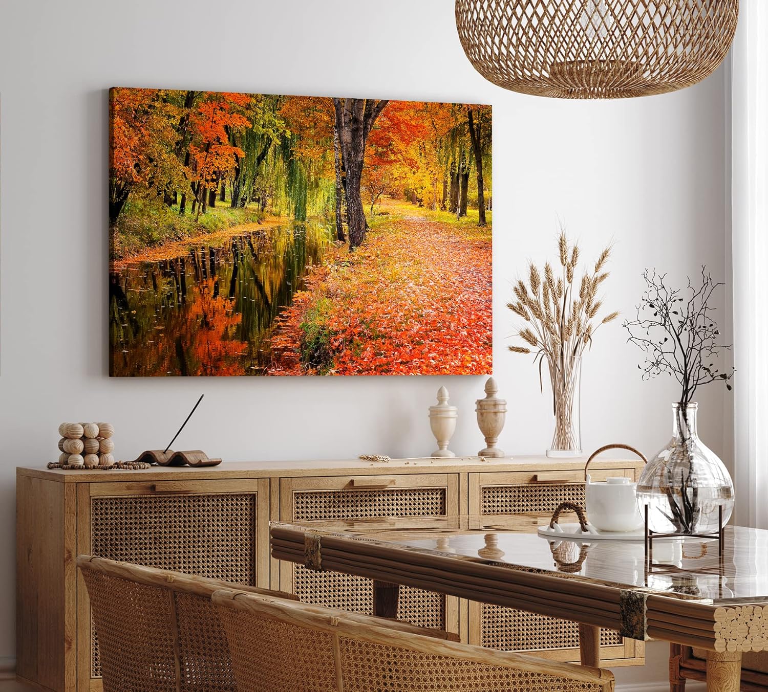 Paul Sinus Wandbild 120x80cm Herbst Herbstblätter Bach Rot Natur Laub