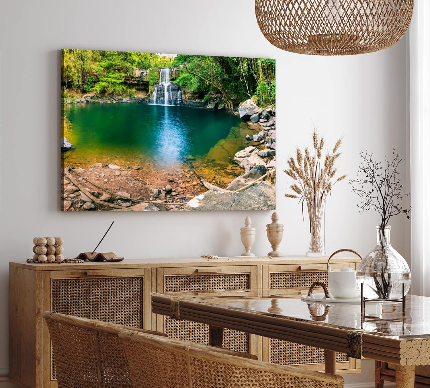 Paul Sinus Wandbild 120x80cm Wasserfall Dschungel Wasser Natur Grün Thailand