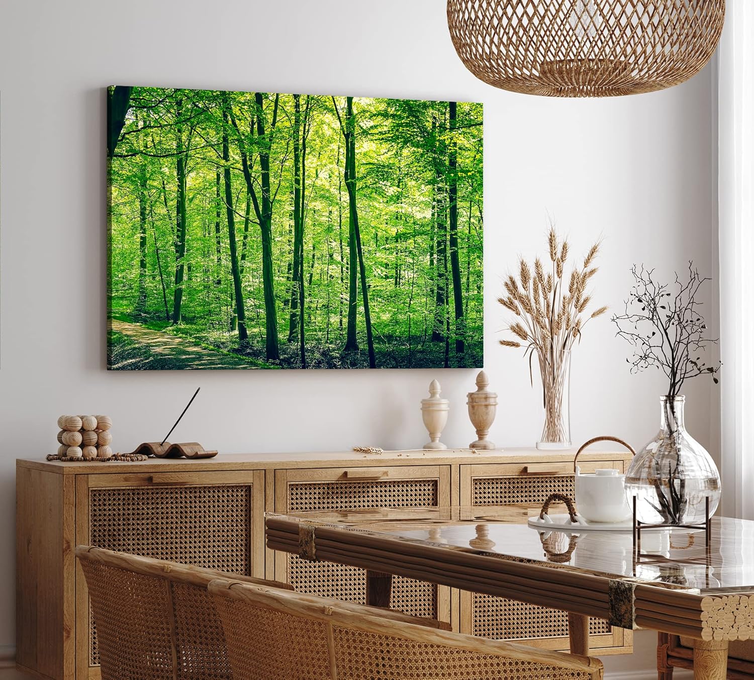 Paul Sinus Wandbild 120x80cm Wald Bäume Natur Grün Waldweg Sonnenschein