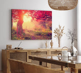 Wandbild 120x80cm Wald Herbst rote Blätter Natur Baum Eiche Sonnenschein